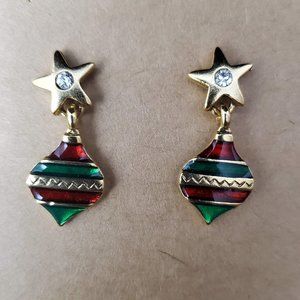 Oops a Daisy Enamel Christmas Ornament Drop Earrings